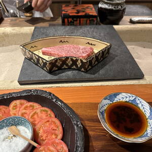 Wagyu beef being cooked for us