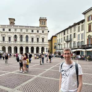 In the old town square of Bergamo