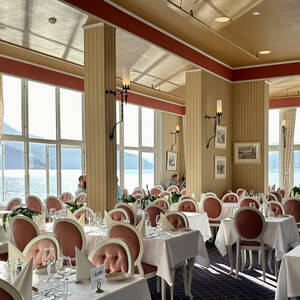 Dining room at the Hotel Kviknes overlooking the Sognefjord